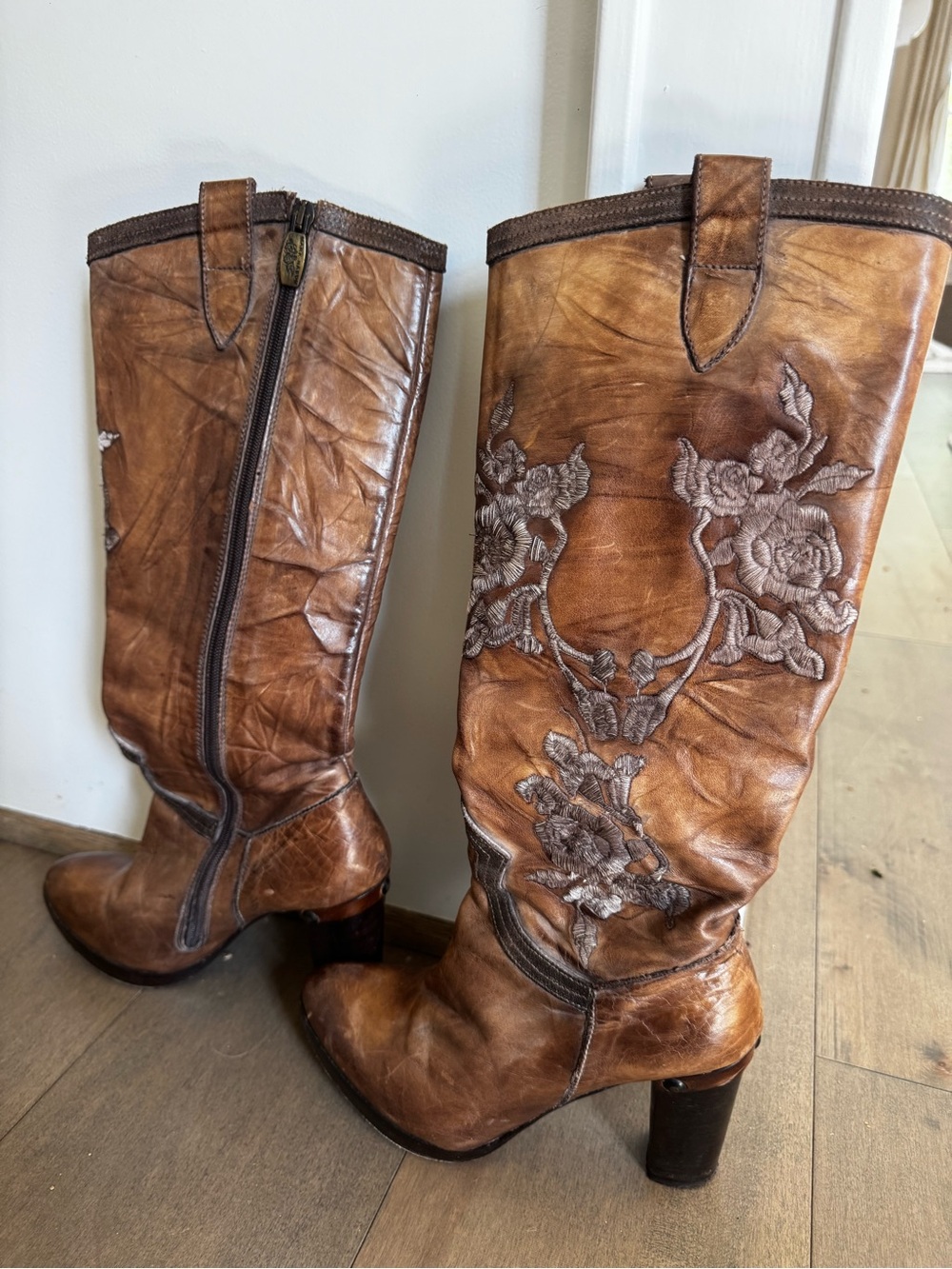 Mark Nason 8.5 Iconic Leather Embroidered Knee-High Boots